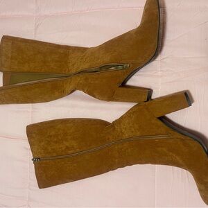 SHEIN Tan Heeled Boots with Chunky Heel and Pointed Toe